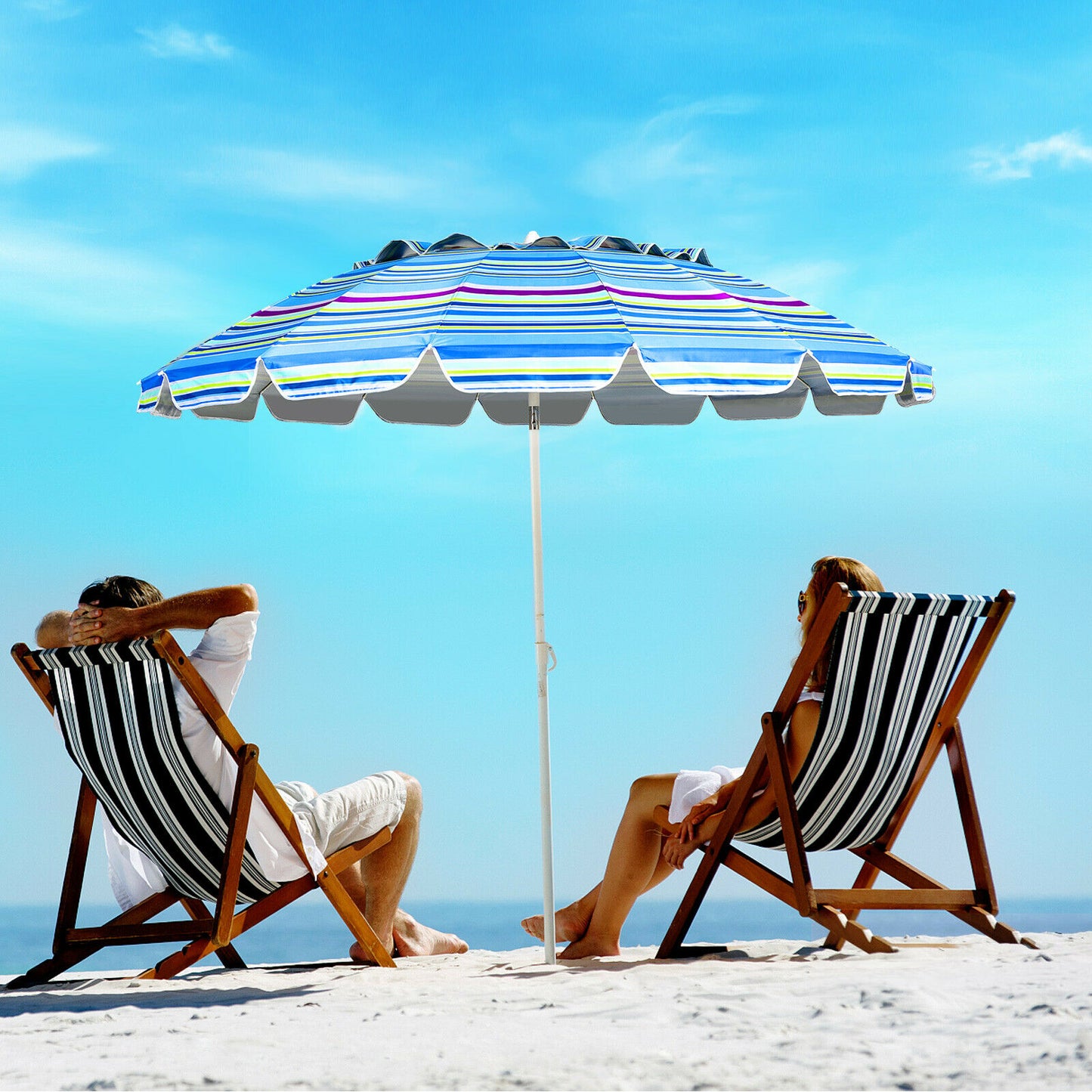 2.45M Beach Umbrella UPF50 Sunshade Shelter-Blue