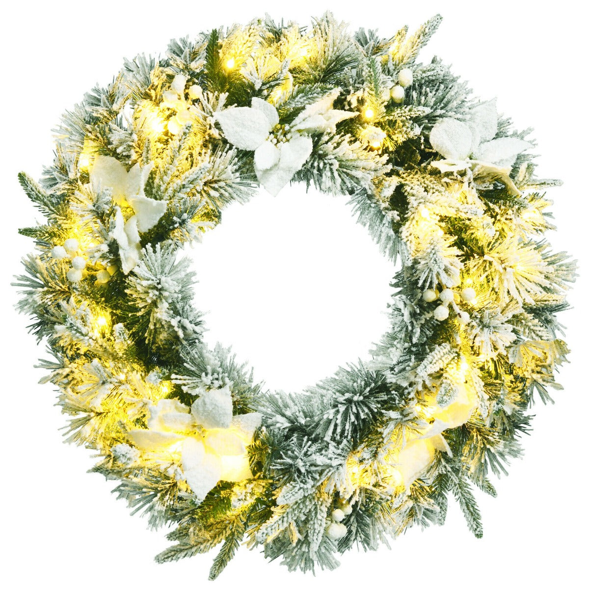 60cm Pre-Lit Christmas Wreath with 50 LED Lights and Built-in Timer