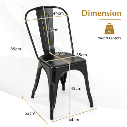 Metal High Back Bar Stools 45cm with Removable Backrest-Black-Set of 4