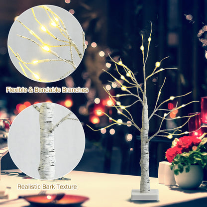 Pre-lit Silver Birch Tree with 24 Warm White LED Lights for Indoor use