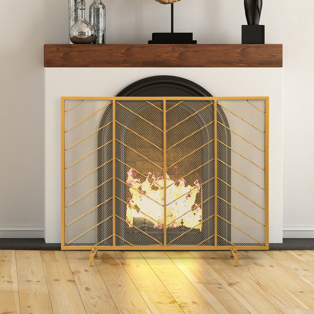 Freestanding Fireguard / Fire Screen in Gold