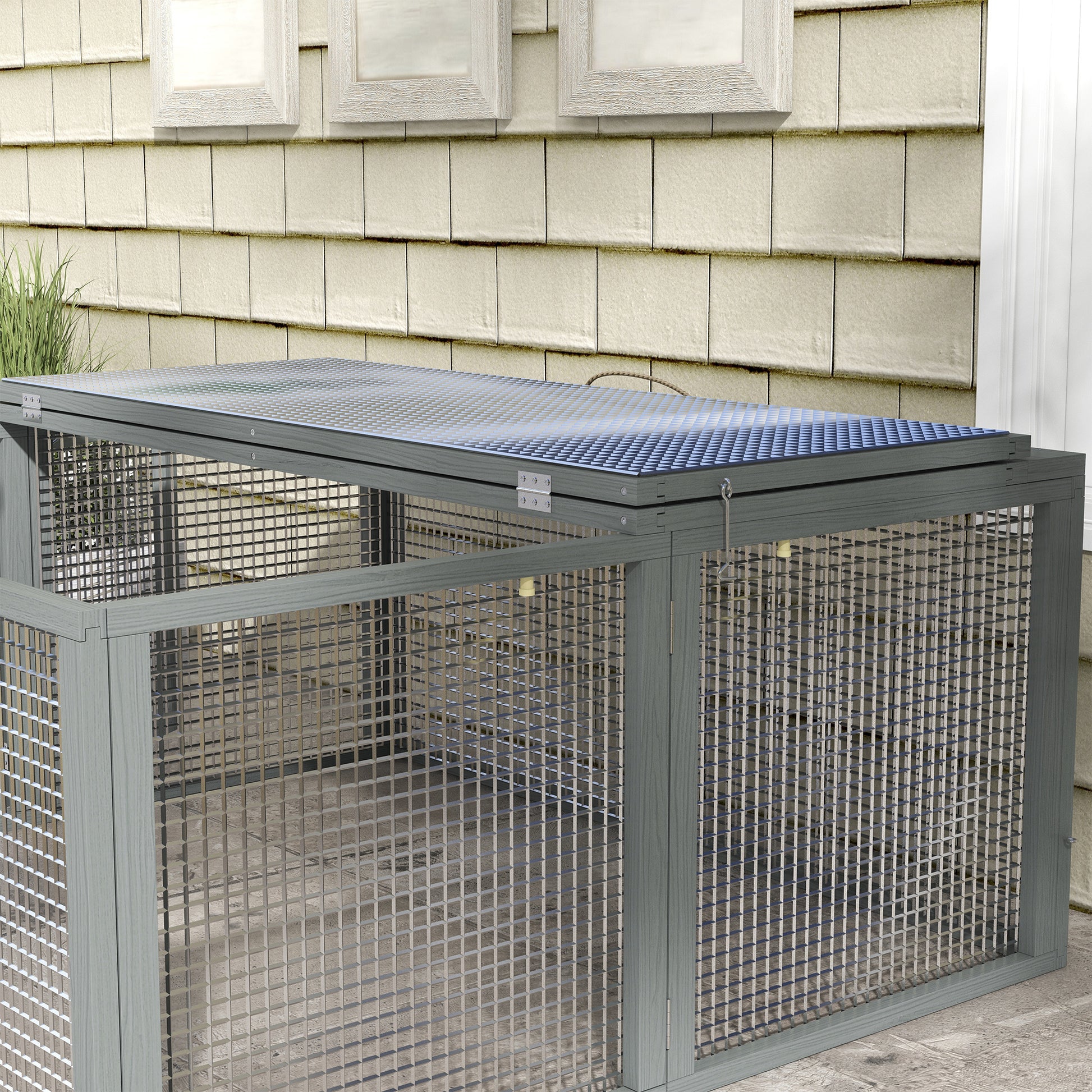 PawHut Wooden Folding Rabbit Hutch, for 2-3 Rabbits - Grey