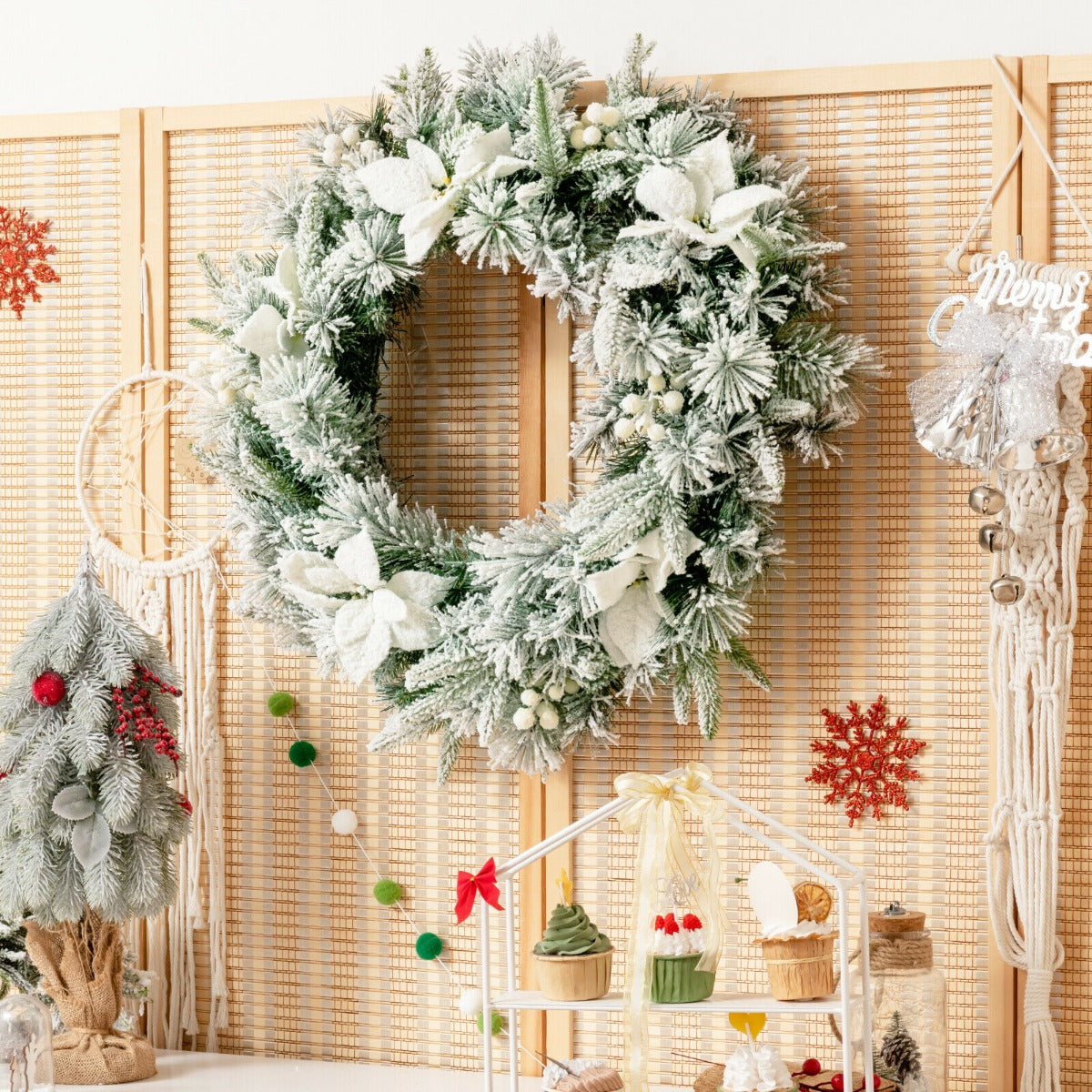 60cm Pre-Lit Christmas Wreath with 50 LED Lights and Built-in Timer
