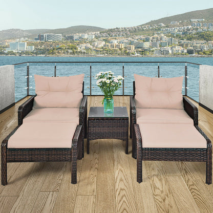 5 Pcs Rattan Sofa Cushioned Wicker Lounge Set