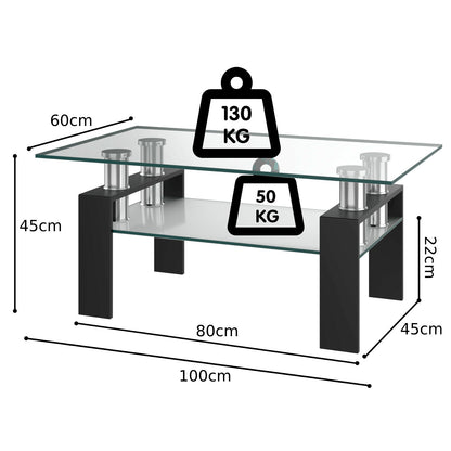 Modern Glass Coffee Tea Table with Open Shelf-Black