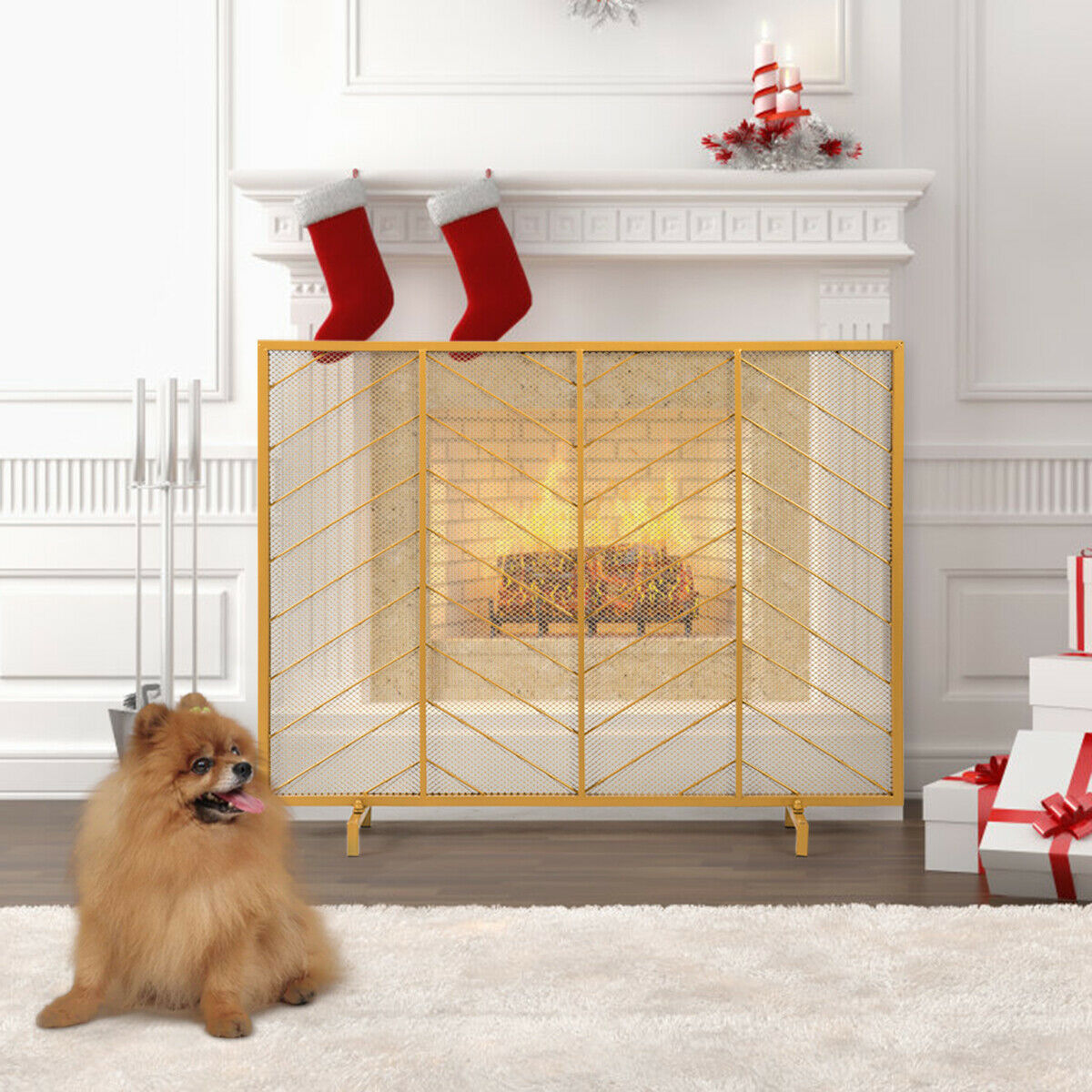 Freestanding Fireguard / Fire Screen in Gold