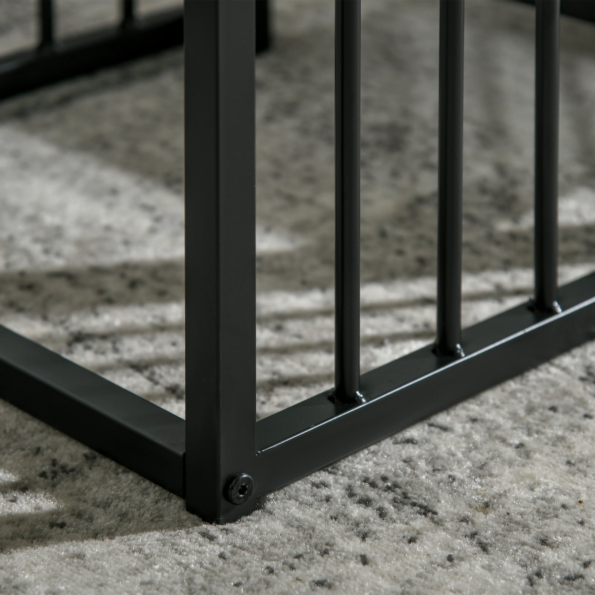 HOMCOM Modern Coffee Table Set of Two, Marble-Effect Nest of Tables with Steel Frame for Living Room, White and Black