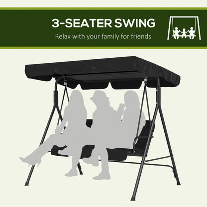 Outsunny Three-Seater Garden Swing Chair, with Adjustable Canopy - Black