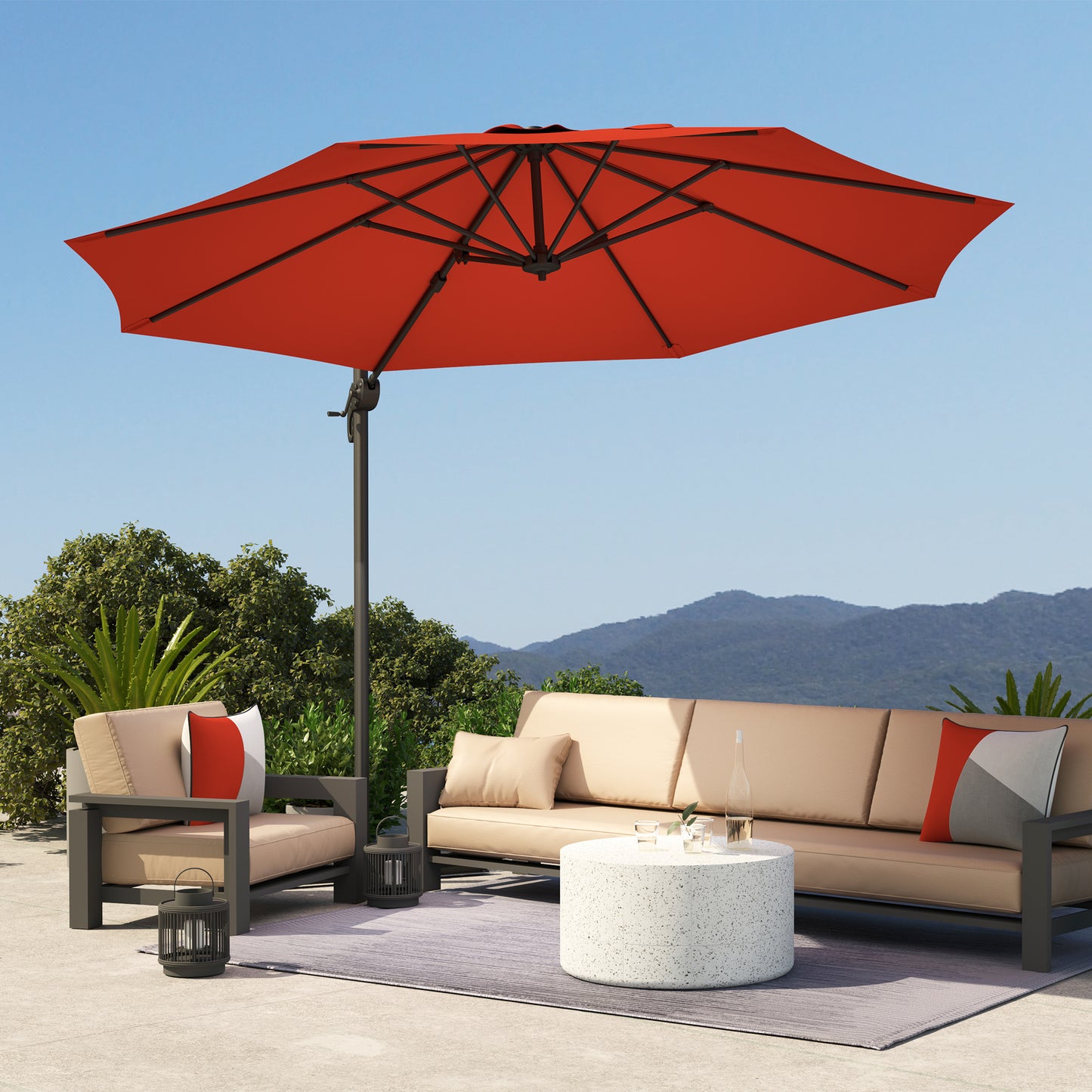 Outsunny Five-Position Overhanging Parasol - Orange