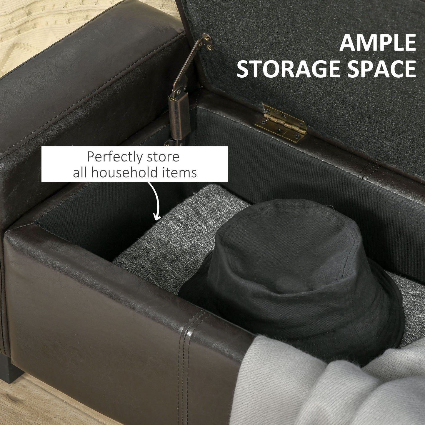 HOMCOM PU Leather Upholstered Flip-Lip Ottoman Black