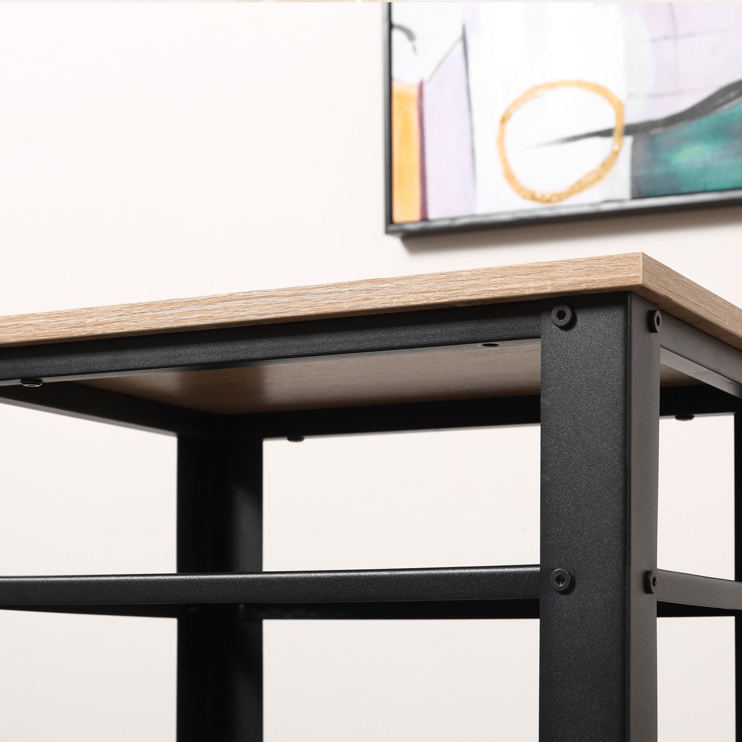 HOMCOM Industrial-Style Boxy Side Table 3 Layer 2 Shelves Storage Display w/ Metal Frame Stylish On-Trend Bedside End Table Nightstand