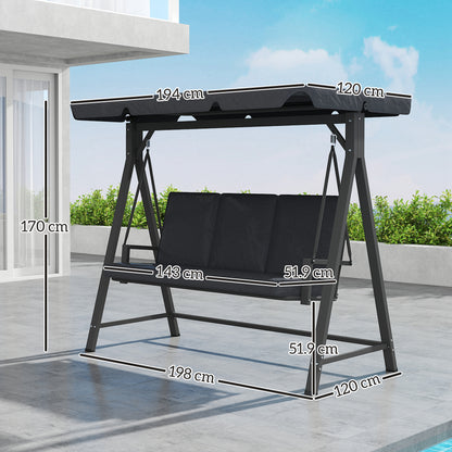 Outsunny Three-Seater Garden Swing Bench, with Adjustable Canopy - Dark Grey