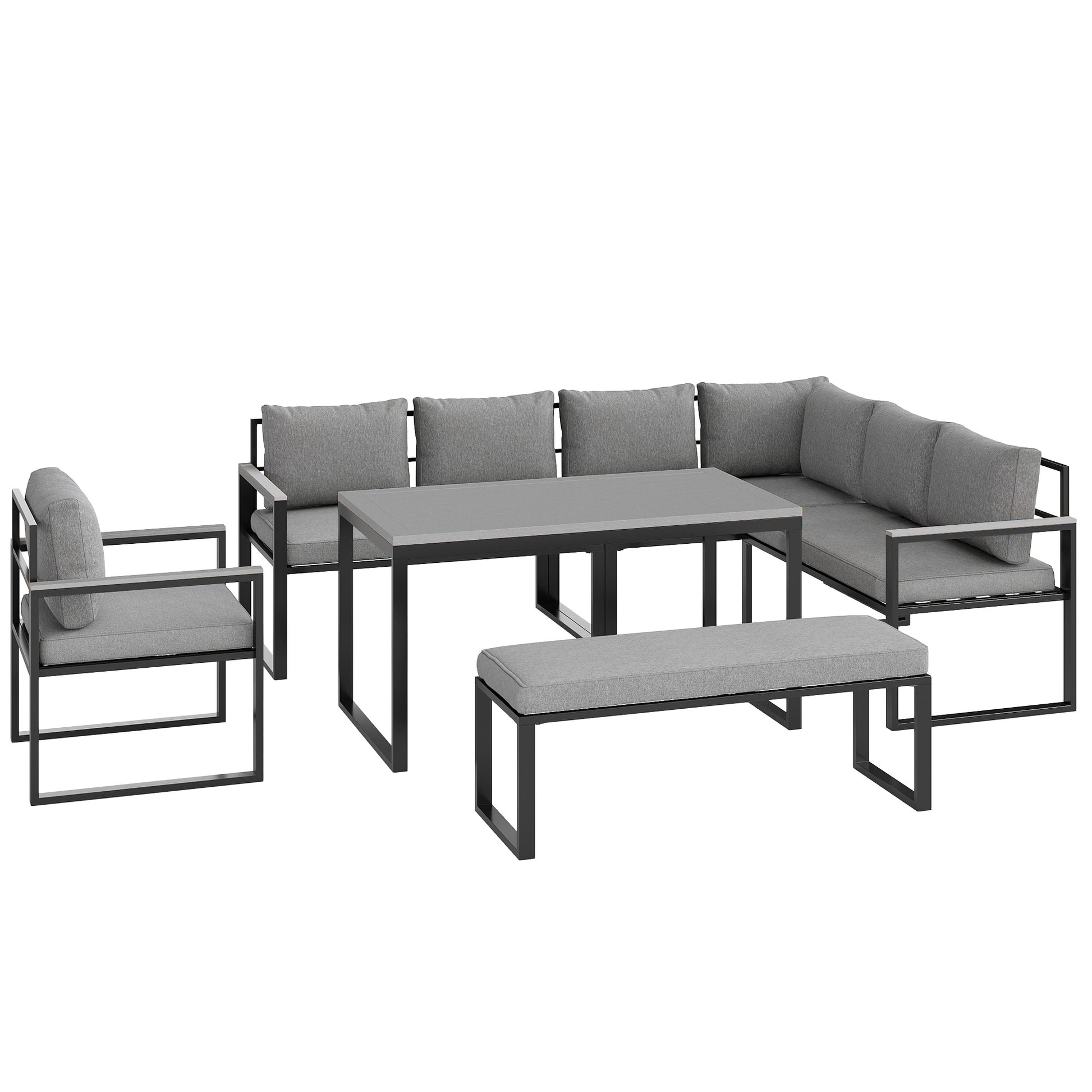 Outsunny Six Piece L Shaped Garden Furniture Set with 3 Loveseats - Grey