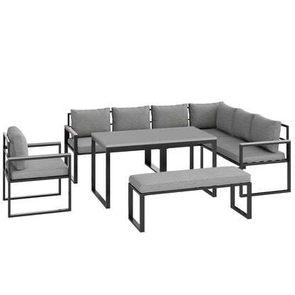Outsunny Six Piece L Shaped Garden Furniture Set with 3 Loveseats - Grey