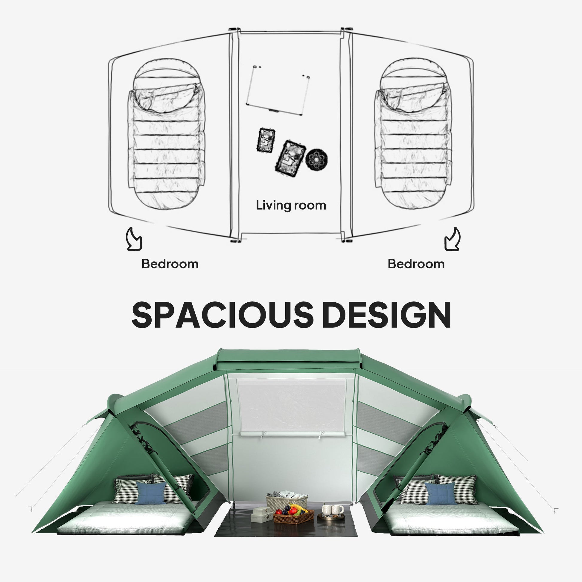 Outsunny 4-6 Man UV Protection Camping Tent - Green and White
