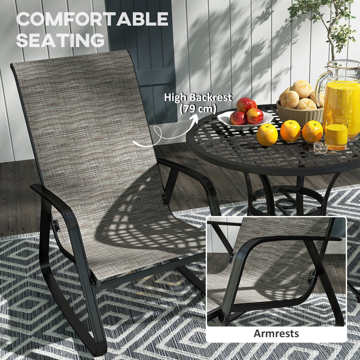 Outsunny Set of Two Rocking Garden Chairs - Light Brown