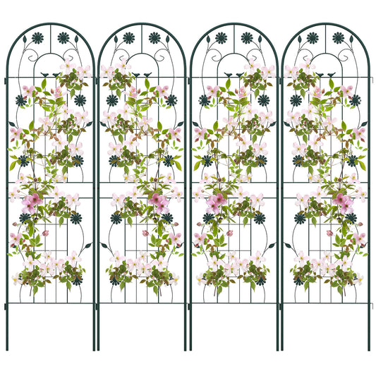 2/4 Pack Metal Garden Trellis 180 cm x 50 cm Wire Lattice Panel-Green-4 Pack