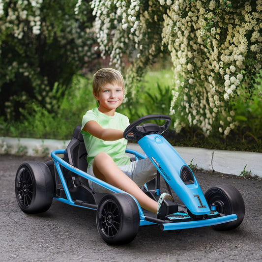 HOMCOM 24V Electric Go Kart for Kids, Drift Ride-On Racing Go Kart with 2 Speeds, for Boys Girls Aged 8-12 Years Old, Blue