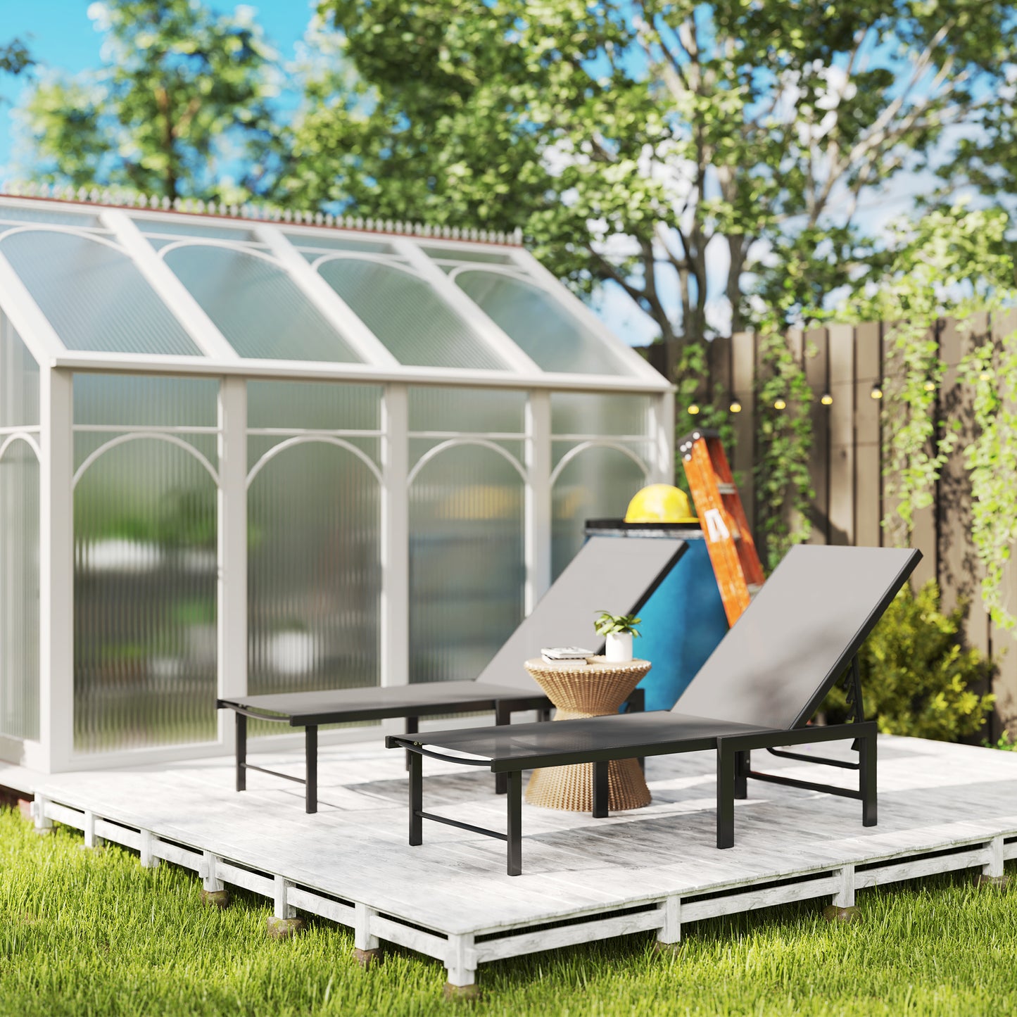 Outsunny Set of Two Reclining Sun Loungers - Grey