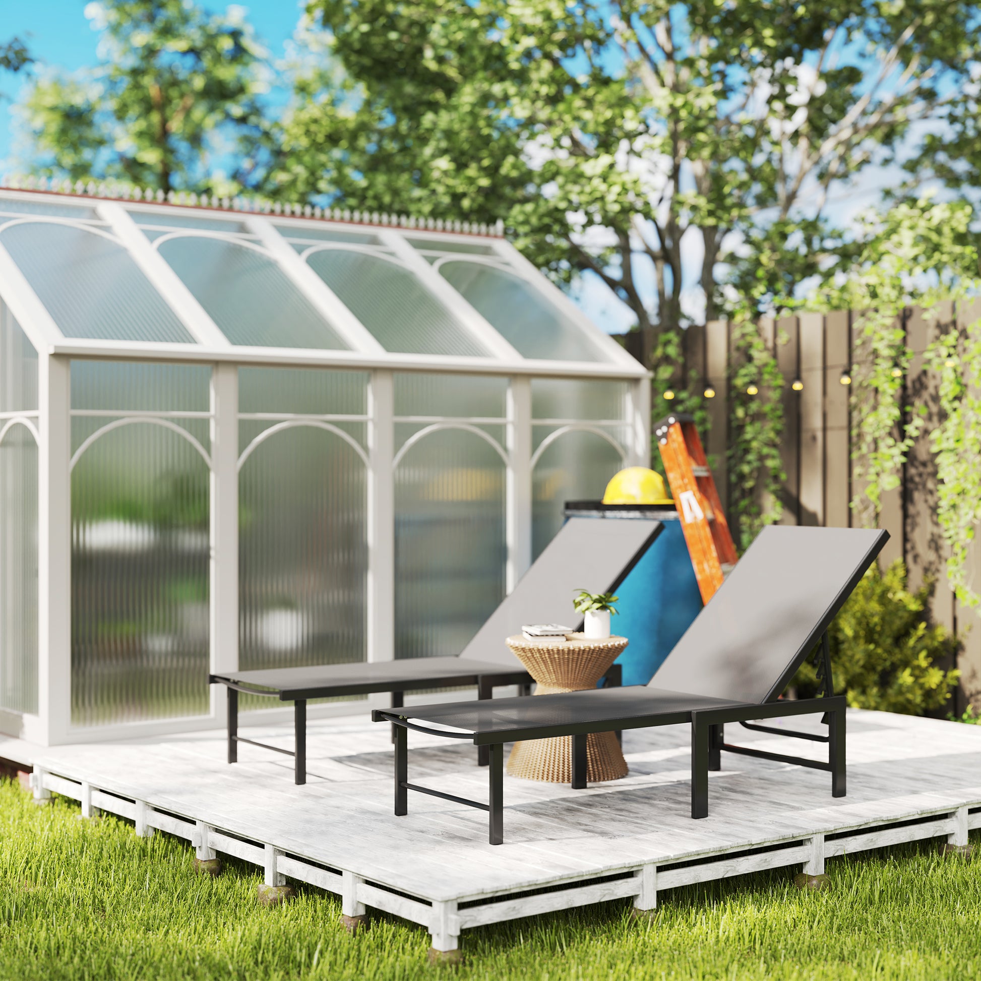 Outsunny Set of Two Reclining Sun Loungers - Grey