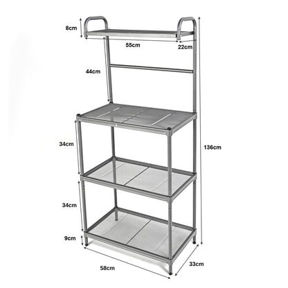 4-Tier Microwave Oven Shelf with Foot Pads and Adjustable Height-Grey