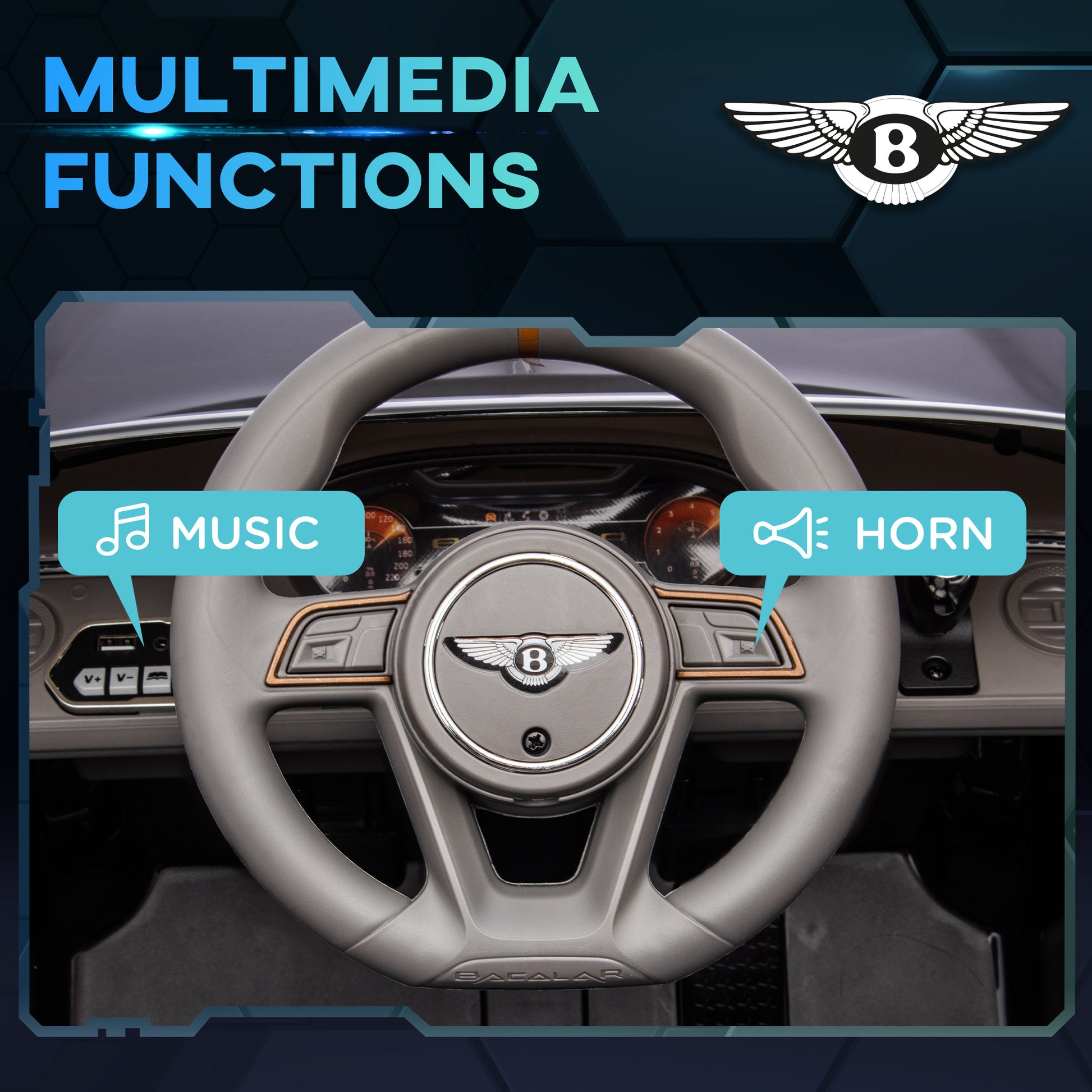 HOMCOM Bentley Bacalar Licensed 12V Kids Electric Ride on Car w/ Remote Control, Powered Electric Car with Portable Battery, Music, Horn