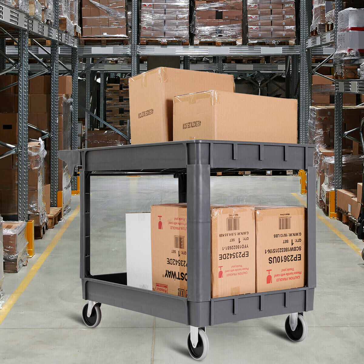 Large 2 Tier Heavy Duty Plastic Service Trolley