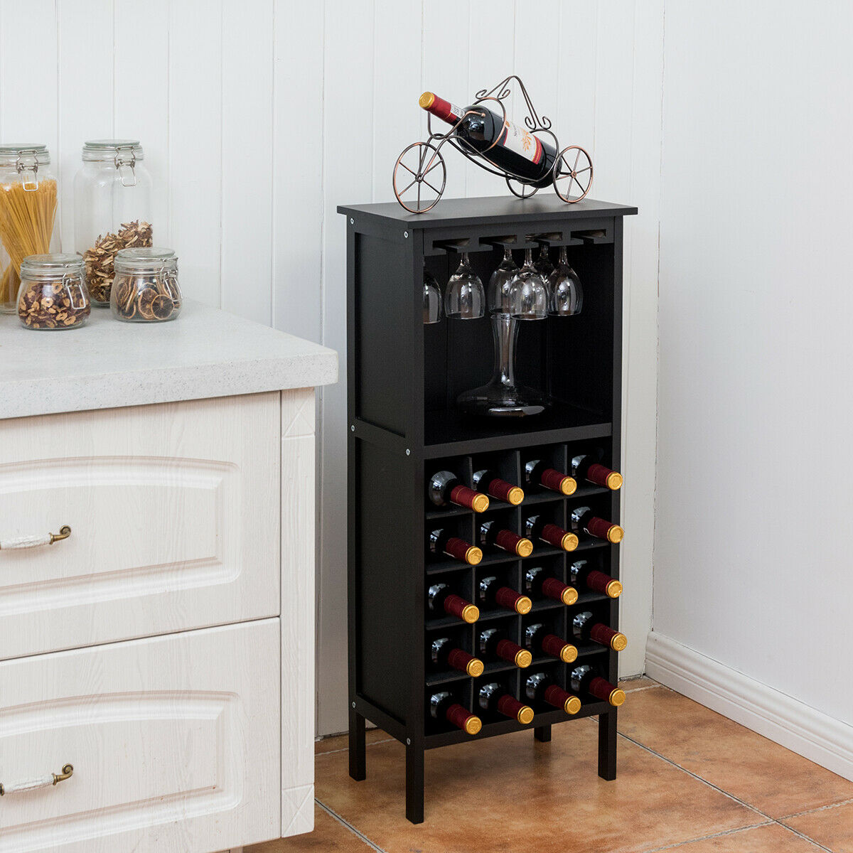Wine Rack 20 Bottles Wood Holder Display-Black