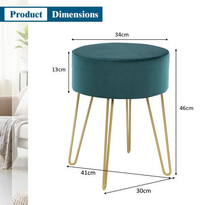 Round Velvet Stool with Hairpin Legs-Dark Green
