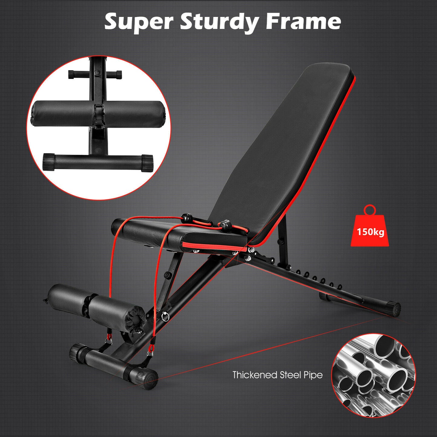 Adjustable Strength Training Bench with High Elastic Ropes-Black