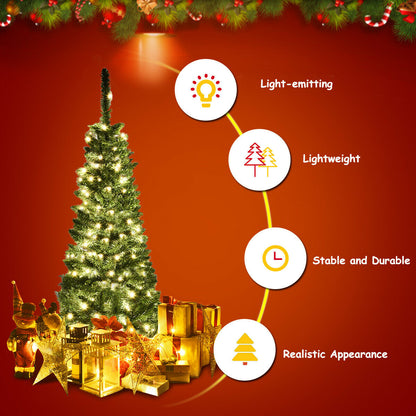 Artificial Pencil Christmas Tree with LED Lights in 3 Sizes-6.5FT