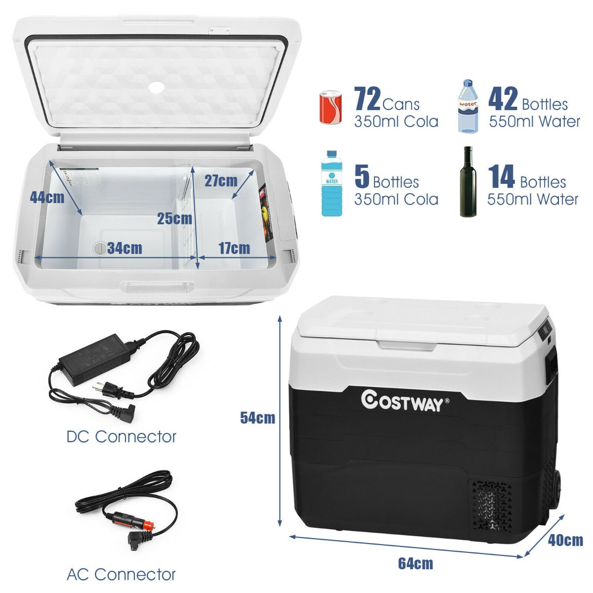 50L 2-in-1 Dual Temperature Control Portable Freezer with Wheels and Handle-Grey
