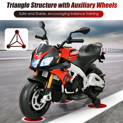 Kids 12v Electric Aprilia Licensed Motorbike with LED Lights and Music-Red