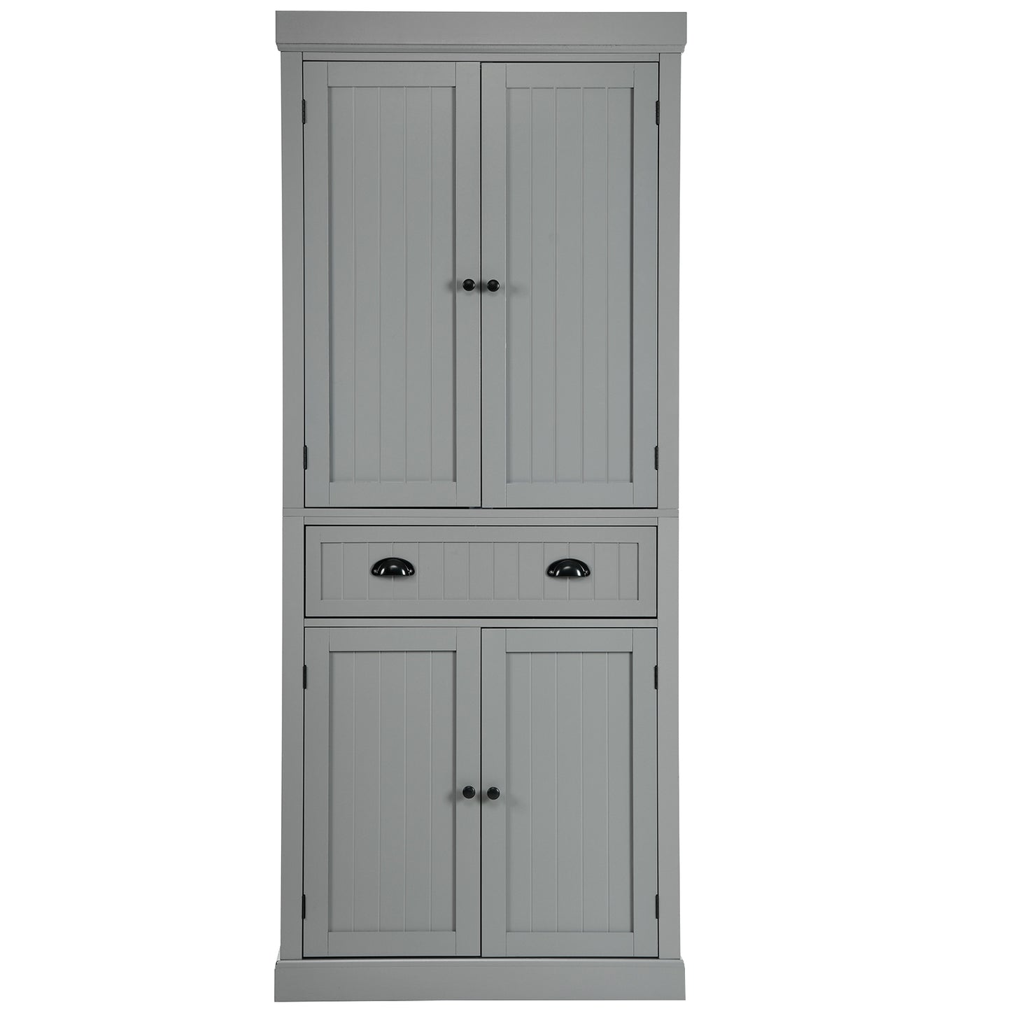 4-Door Tall Kitchen Cupboard Adjustable Shelves and Drawer-Grey