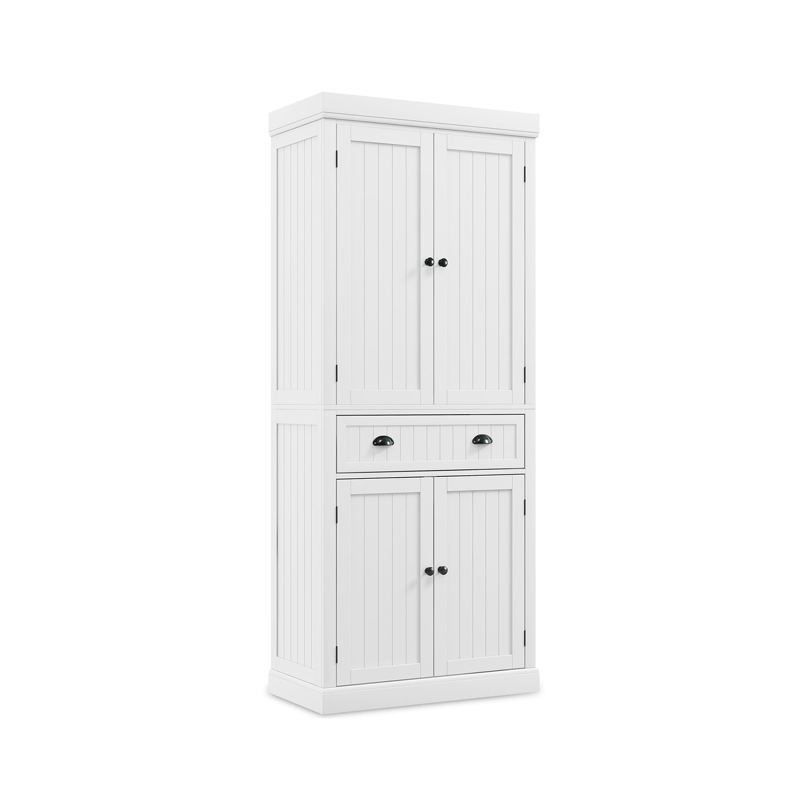 4-Door Tall Kitchen Cupboard Adjustable Shelves and Drawer-White