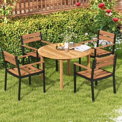 4-Person Round Outdoor Acacia Wood Dining Table