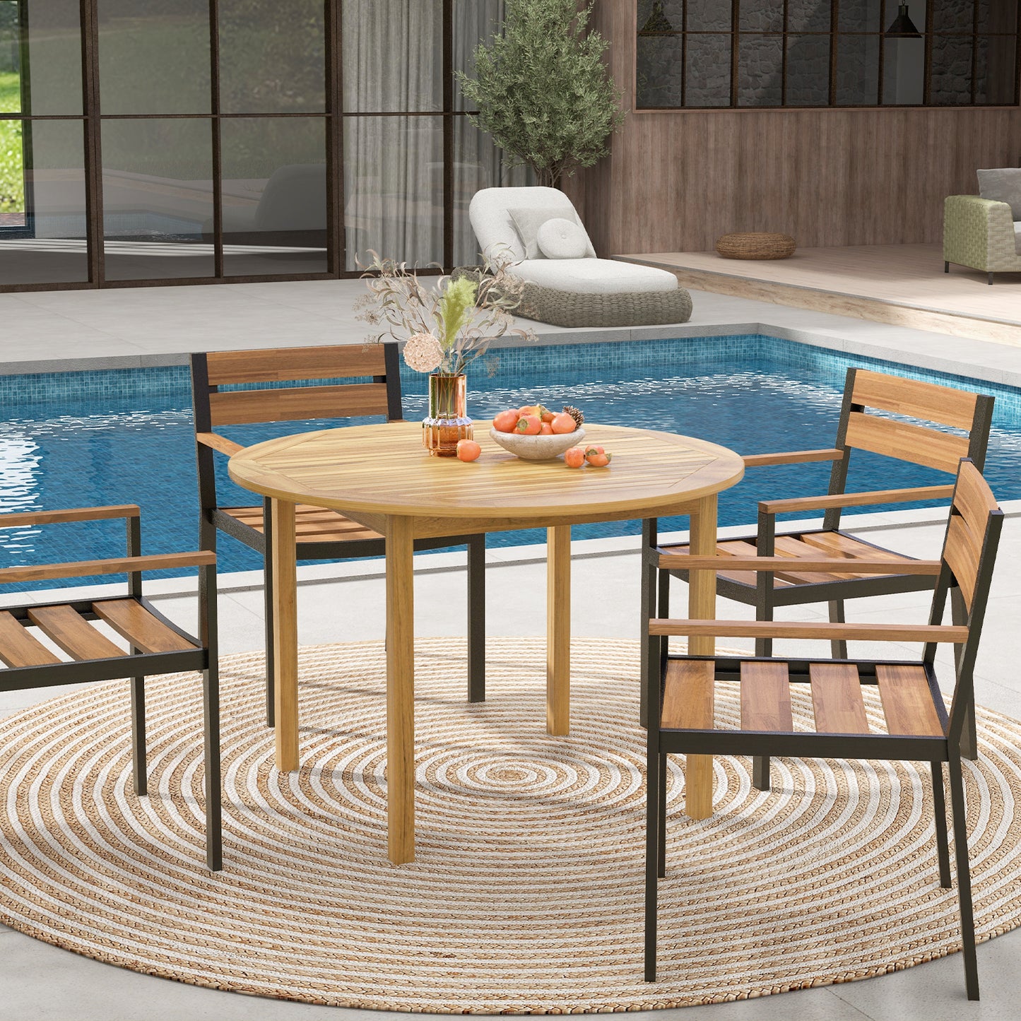 4-Person Round Outdoor Acacia Wood Dining Table
