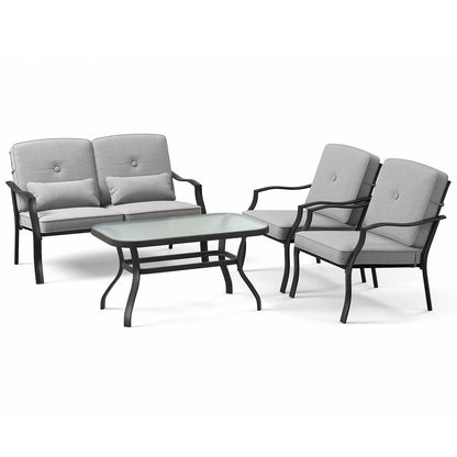 4 Piece Patio Conversation Set with Tempered Glass Coffee Table-Grey