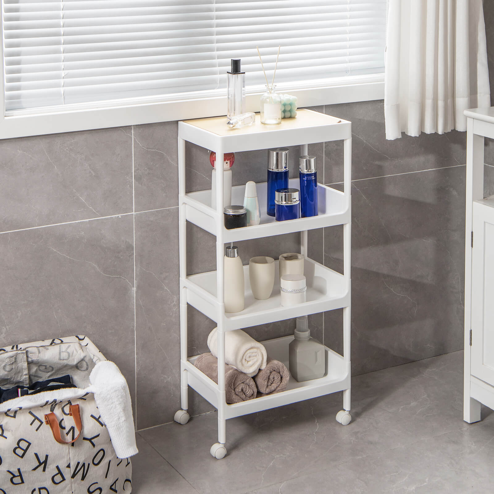 3/4 Tiers Utility Rolling Cart with Detachable Tray Top and Locking Wheels-4-Tier