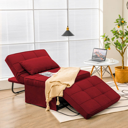 4 in 1 Convertible Sofa Bed with Adjustable Backrest-Burgundy