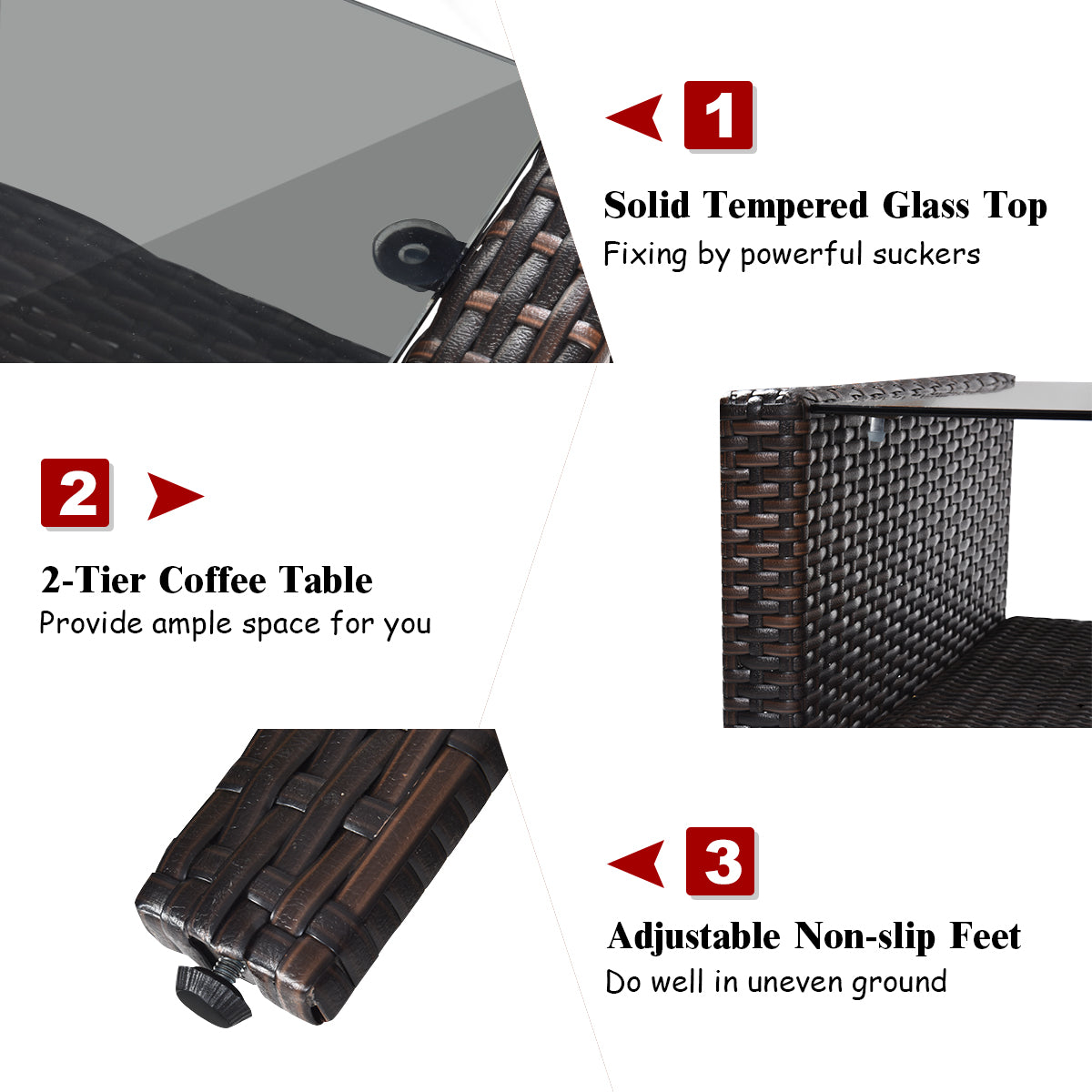 4 Pieces PE Rattan Patio Conversation Set-Red