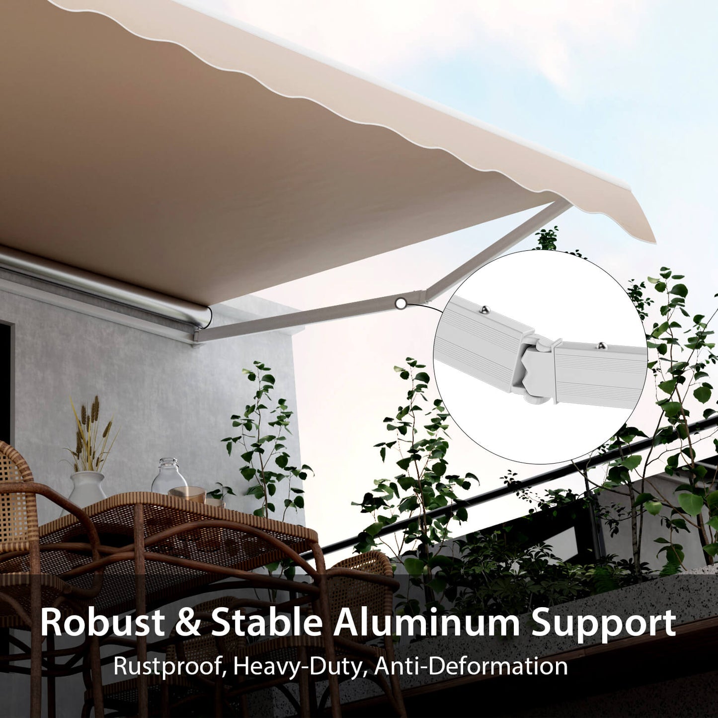 4 x 2.5 m Patio Retractable Awning with Manual Crank Handle-Beige