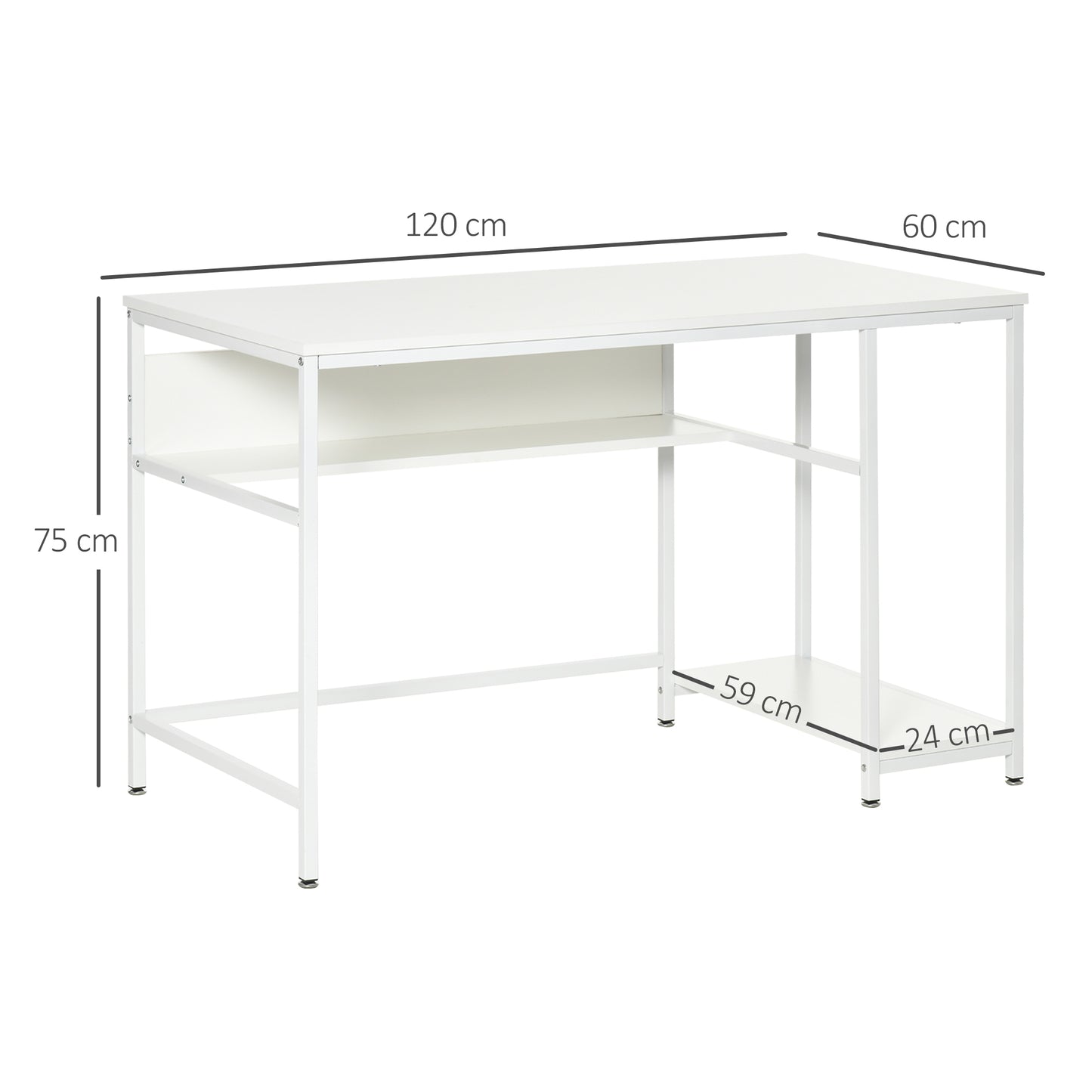 HOMCOM Home Compact Small Computer Desk Writing Study Table Office PC Workstation Gaming Studying with Storage Shelf, White