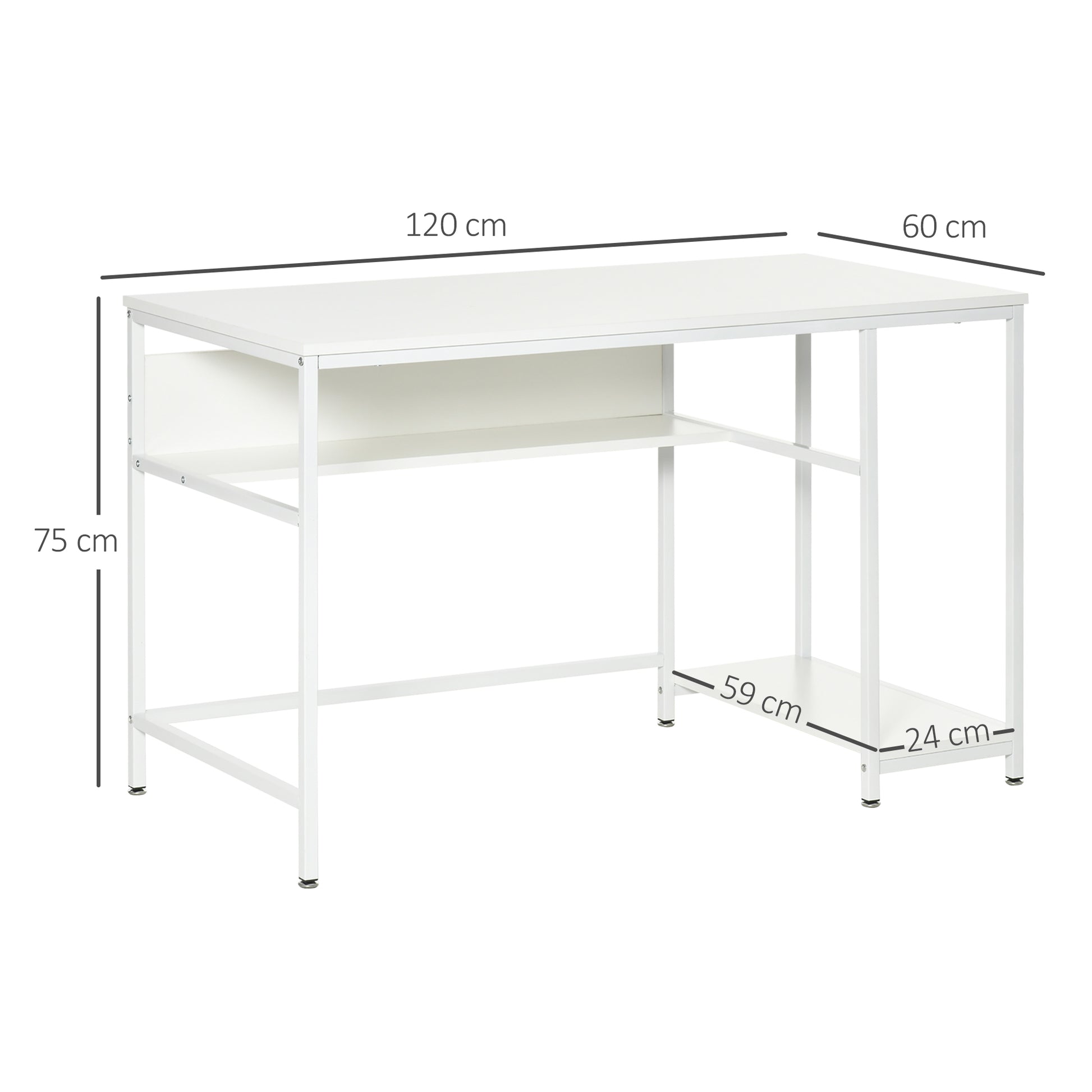 HOMCOM Home Compact Small Computer Desk Writing Study Table Office PC Workstation Gaming Studying with Storage Shelf, White