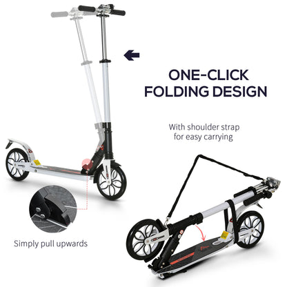 HOMCOM Folding Kick Scooter, Hight-Adjustable Urban Scooter w/ Rear Brake, Double Shock Absorption System, Warning Bell For 14+ Teens Adult, White
