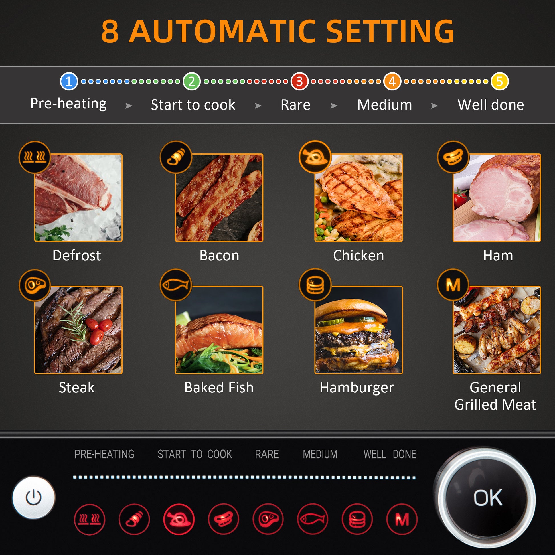 HOMCOM Health Grill & Panini Press, 2100W Electric Non-stick Grill with 180° Flat Open, Drip Tray, Removable Plate, Spatula and 8 Automatic Settings