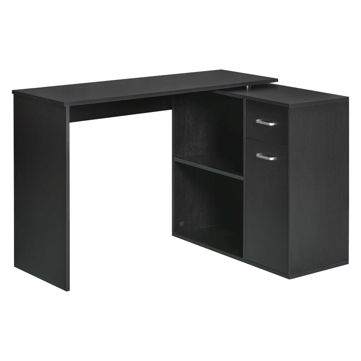 HOMCOM L-Shaped corner computer desk Table Study Table PC Workstation with Storage Shelf Drawer Home Office Black