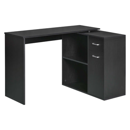 HOMCOM L-Shaped corner computer desk Table Study Table PC Workstation with Storage Shelf Drawer Home Office Black