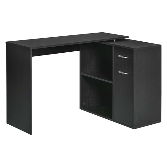 HOMCOM L-Shaped corner computer desk Table Study Table PC Workstation with Storage Shelf Drawer Home Office Black