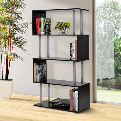 HOMCOM Wooden S Shape Bookcase Bookshelf Dividers Storage Display Unit Black